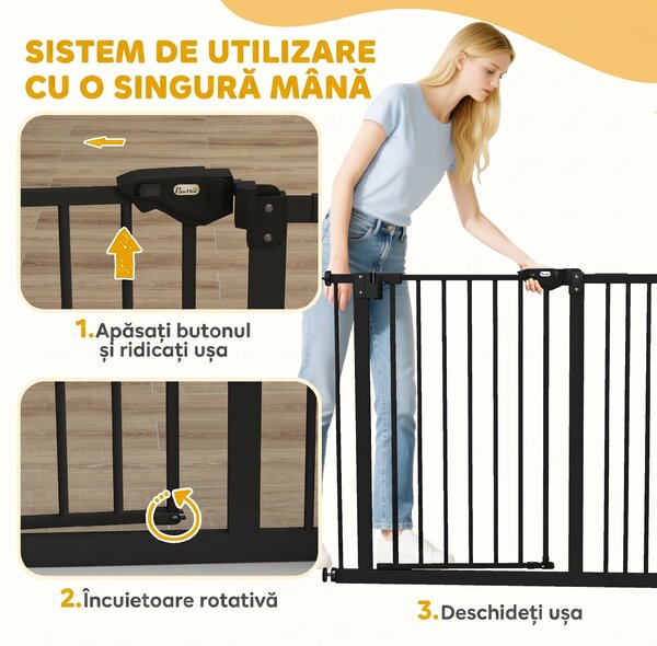 PawHut Poartă pentru Câini cu Lățime Reglabilă și Închidere Automată, Negru | Aosom Romania