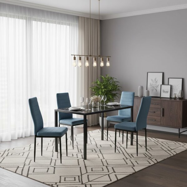 Set Masă fixă Marmyra Nova Dreptunghiulară Negru cu 4 scaune Oscar Blue