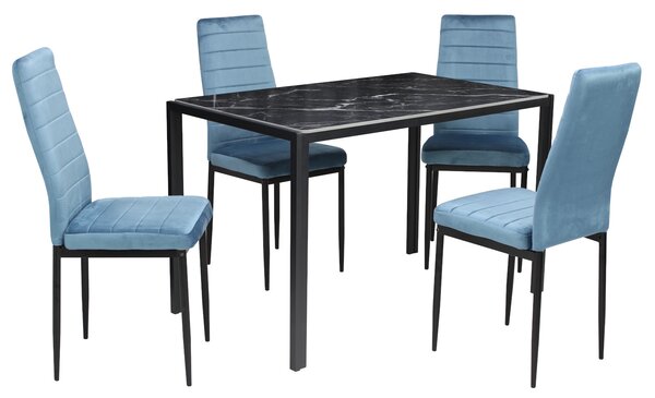Set Masă fixă Marmyra Nova Dreptunghiulară Negru cu 4 scaune Oscar Blue