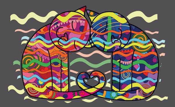 Tapet pisici îndrăgostite în stil pop art