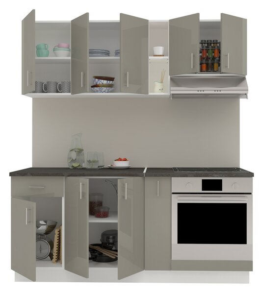 Set haaus V9, Gri Lucios/Alb, MDF, Blat Thermo 28 mm, L 180 cm