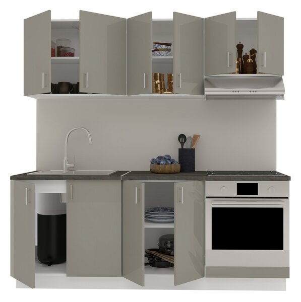 Set haaus V10, Gri Lucios/Alb, MDF, Blat Thermo 28 mm, L 200 cm