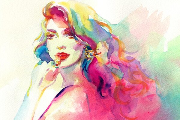 Tablou portretul feminin în acuarelă