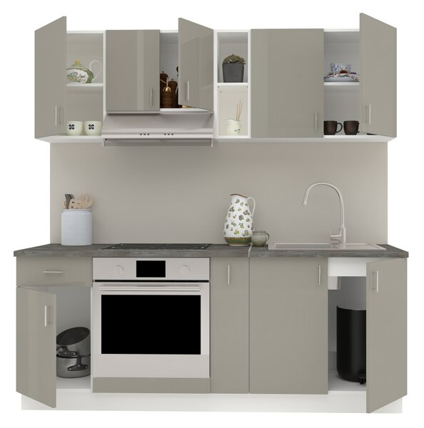 Set haaus V11, Gri Lucios/Alb, MDF, Blat Thermo 28 mm, L 200 cm