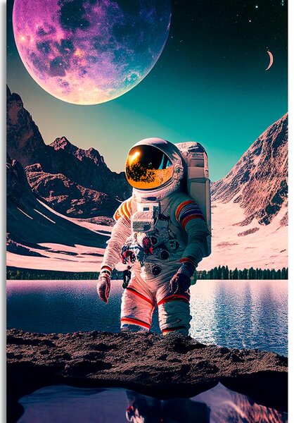 Tablou astronaut pe suprafața unei planete necunoscute