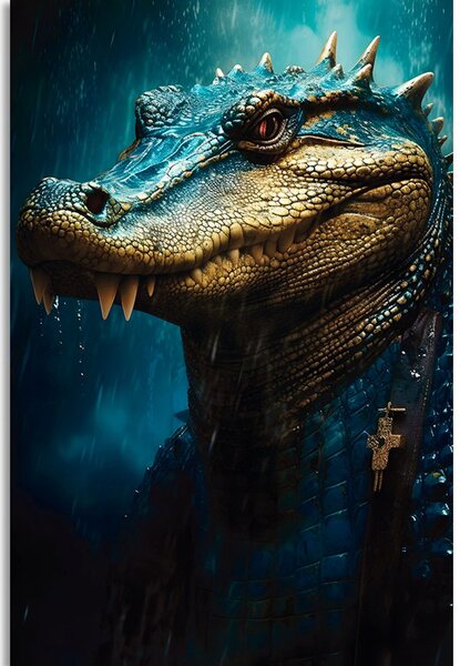 Tablou crocodilul albastru-auriu