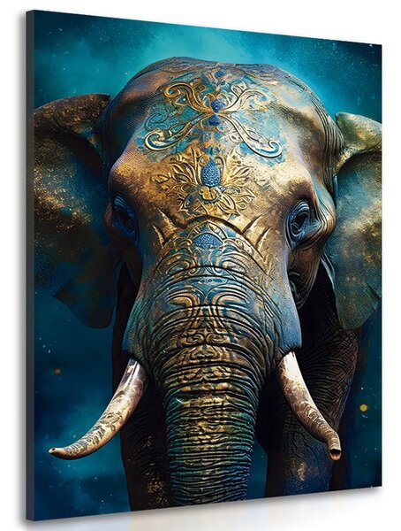 Tablou elefant albastru-auriu