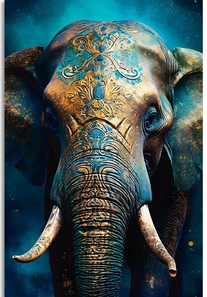 Tablou elefant albastru-auriu