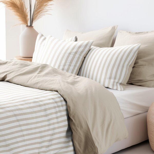 Goldea lenjerie de pat din 100% bumbac duo - dungi latte cu latte 150 x 200 și 50 x 60 cm
