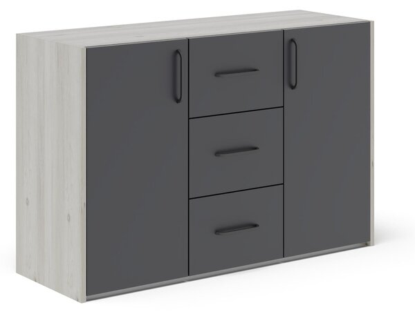Comoda haaus Malmo, 3 Sertare, 2 Usi, Stejar Alb/Antracit, 120 x 42 x 80 cm