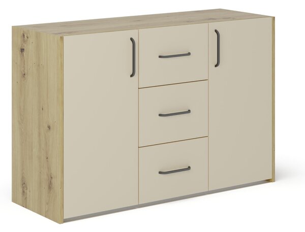 Comoda haaus Malmo, 3 Sertare, 2 Usi, Stejar Artisan/Argila, 120 x 42 x 80 cm