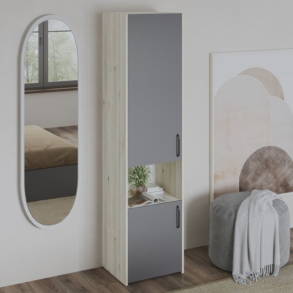 Dulap haaus Malmo, 2 Usi, cu spatiu, Stejar Alb/Antracit, 50 x 42 x 200 cm