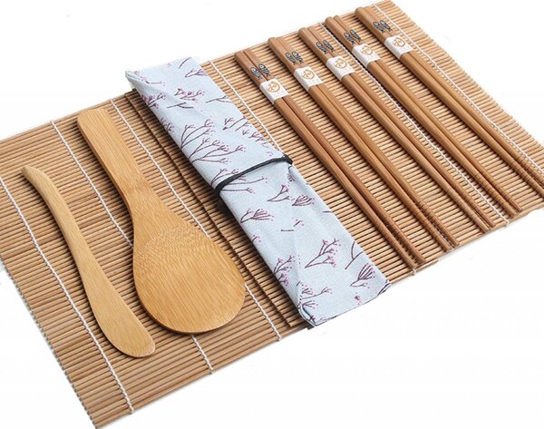 Kit pentru preparare sushi Jzk, bambus, natur, 10 piese