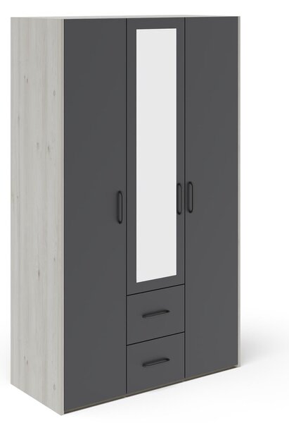 Dulap haaus Malmo, 2 Sertare, 3 Usi, cu oglinda, Stejar Alb/Antracit, 120 x 52 x 200 cm