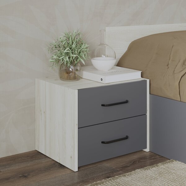 Set haaus Malmo, 2 Sertare, Stejar Alb/Antracit, 50 x 40 x 40 cm