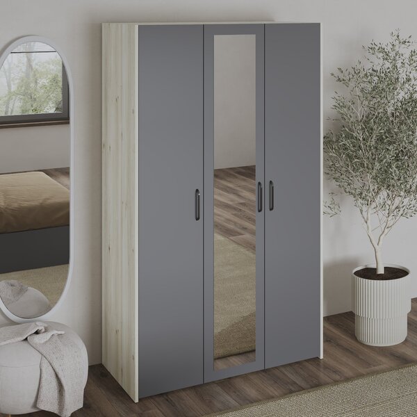 Dulap haaus Malmo, 3 Usi, Stejar Alb/Antracit, 120 x 52 x 200 cm