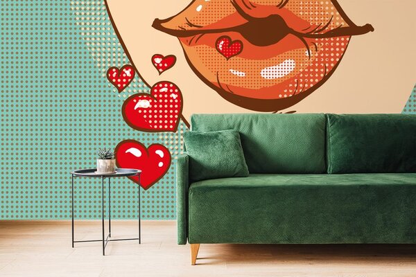 Tapet pop art sărut plin de dragoste