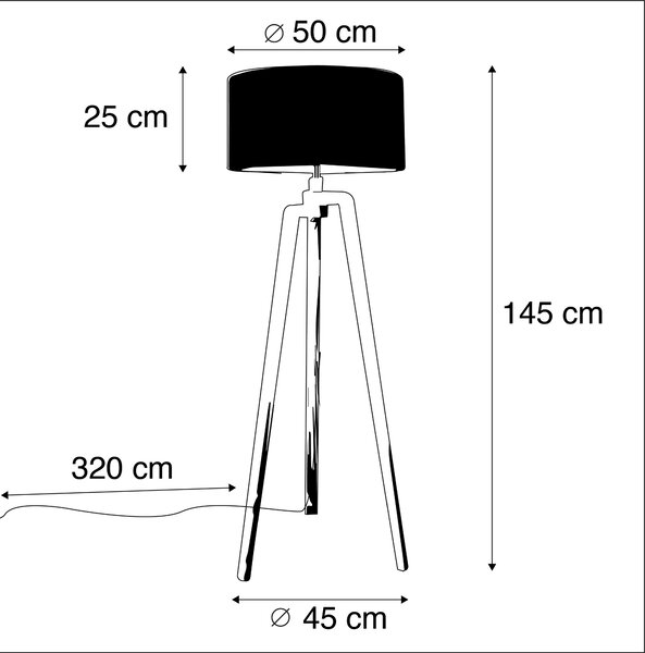 Lampă de podea trepied lemn negru cu nuanță gri 50 cm - Puros