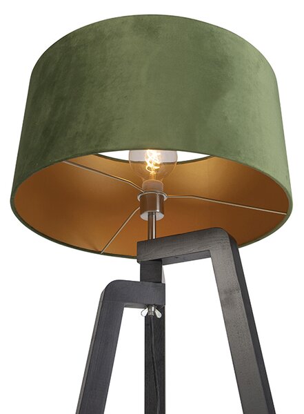 Lampă de podea cu trepied negru cu abajur verde și auriu 50 cm - Puros