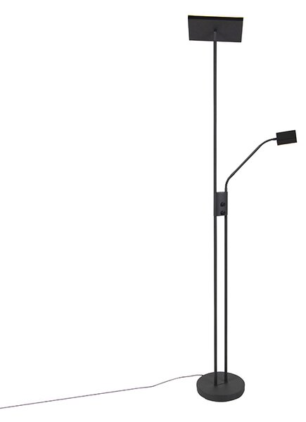 Lampă de podea modernă neagră cu LED și dimmer cu lampă de citit - Jazzy