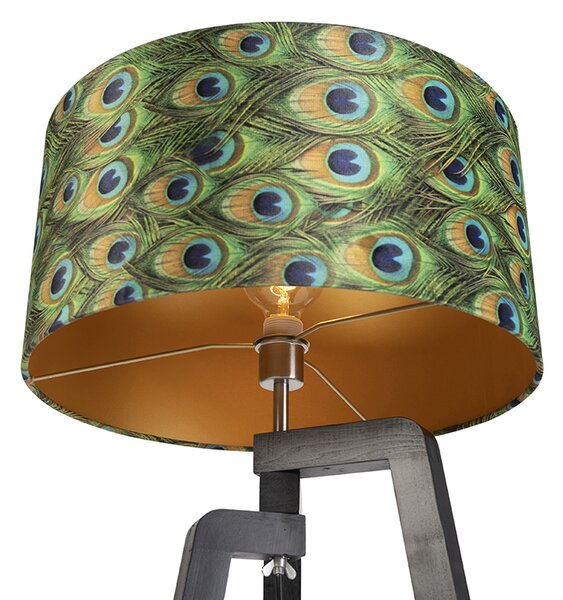 Lampă de podea cu trepied negru cu abajur cu design de păun 50 cm - Puros