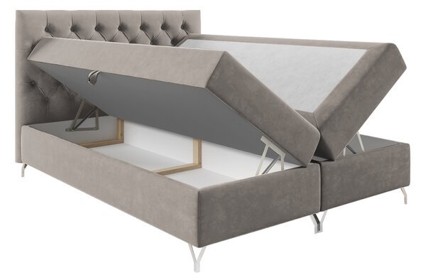 KONDELA Pat cu boxspring, 140x200, ţesătură gri-bej Taupe Velvet, GULIETTE + cadou