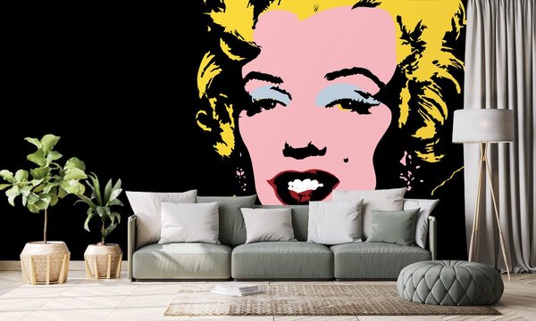 Tapet pop art Marilyn Monroe pe fundalul negru