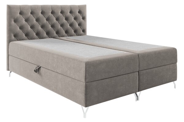 KONDELA Pat cu boxspring, 140x200, ţesătură gri-bej Taupe Velvet, GULIETTE + cadou