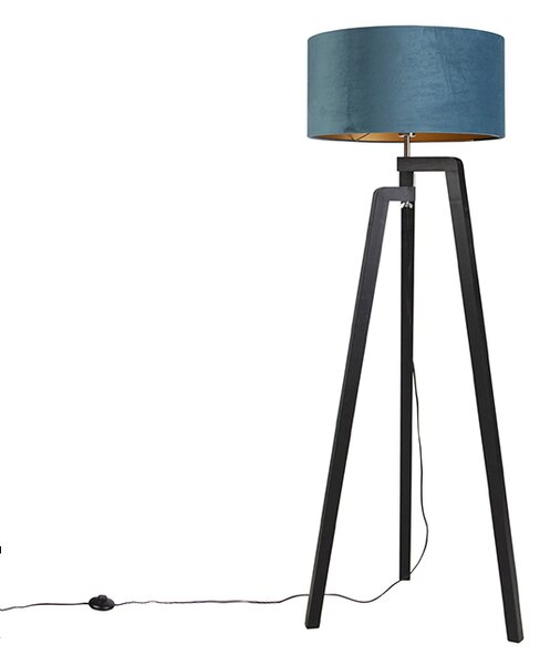 Lampă de podea trepied negru cu nuanță albastră și aur 50 cm - Puros