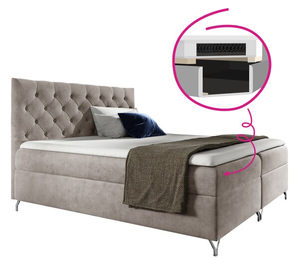 KONDELA Pat cu boxspring, 140x200, ţesătură gri-bej Taupe Velvet, GULIETTE + cadou