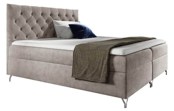 KONDELA Pat cu boxspring, 140x200, ţesătură gri-bej Taupe Velvet, GULIETTE + cadou