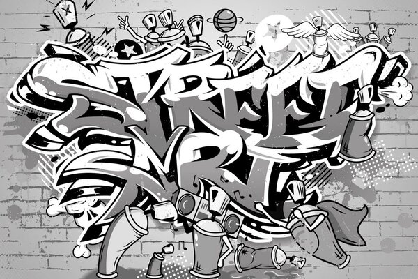Tapet inscripție gri Street Art cu spray-uri