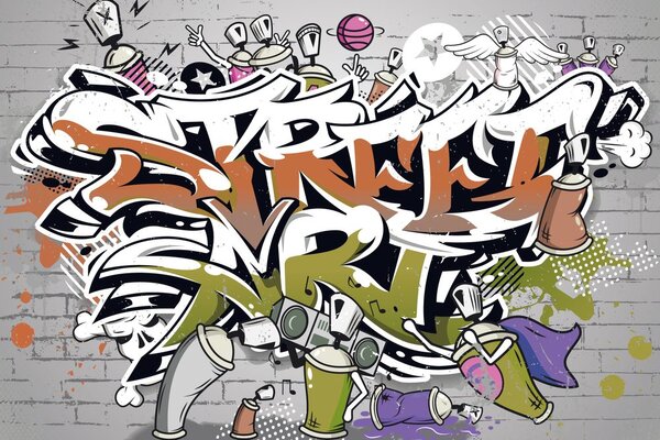 Tapet inscripție portocalie Street Art cu spray-uri