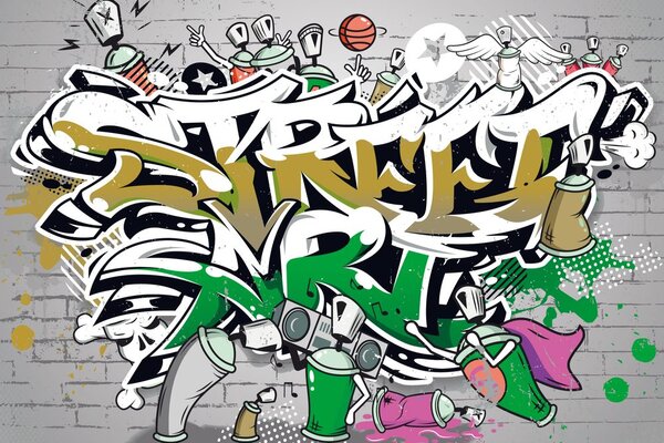 Tapet inscripție verde Street Art cu spray-uri