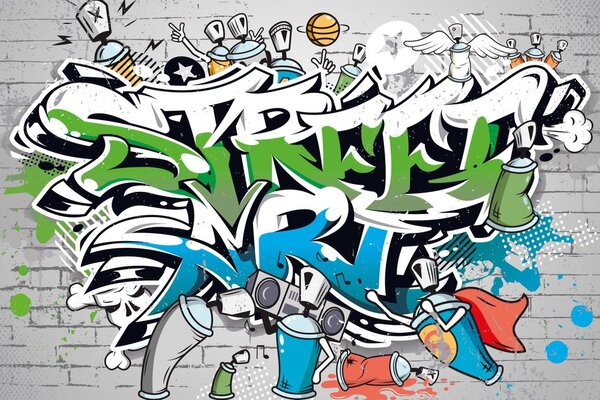 Tapet inscripție veselă Street Art cu spray-uri