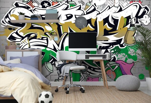 Tapet inscripție verde Street Art cu spray-uri