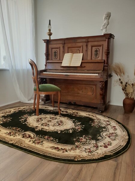 Covor Clasic Sufragerie, Model Lotos 575-310 Oval, Crem Verde Verde, Oval, 80x200