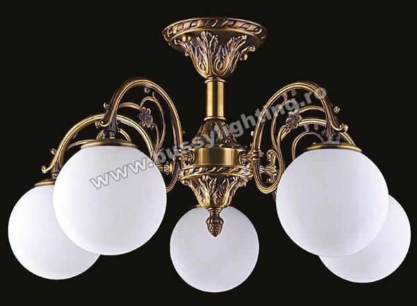 Lustra Primo cu 5 Brate, Desing Clasic, Finisaj Bronz Antichizat, Abajur Alb - Bussy Lighting 7210-52-45