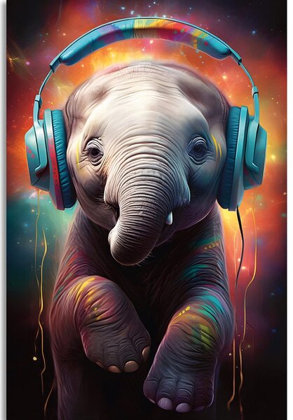 Tablou elefant cu căști