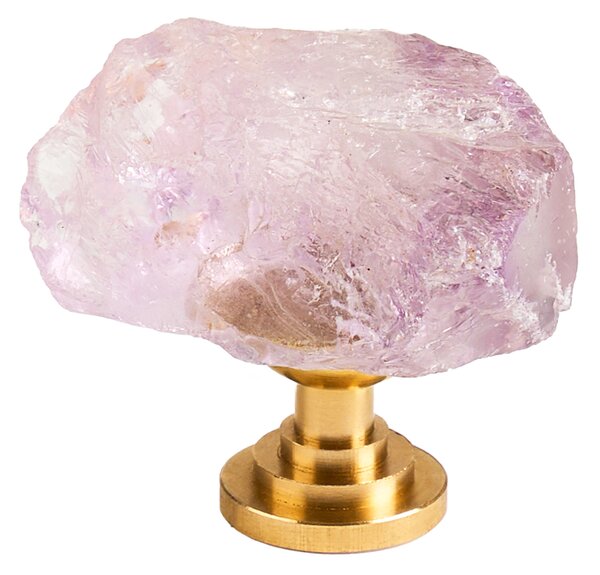 Maner mobilier tip buton onuvio™ din cristal natural și piatră semiprețioasă cu bază din alamă - design unic hand-made, model m06 - mov