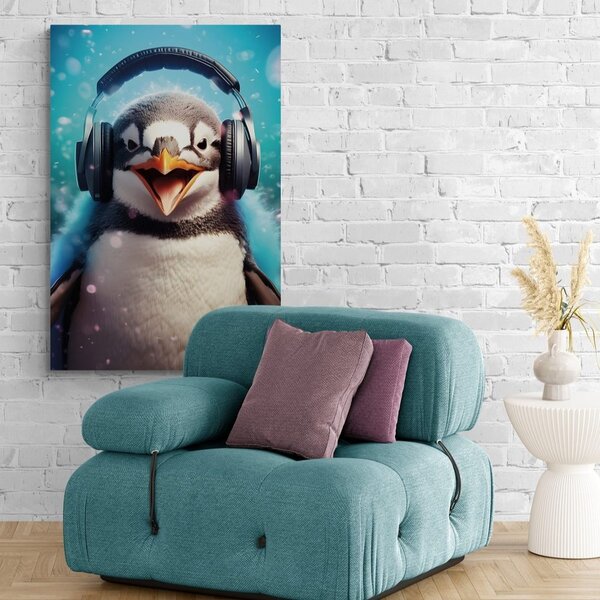 Tablou pinguin cu căști
