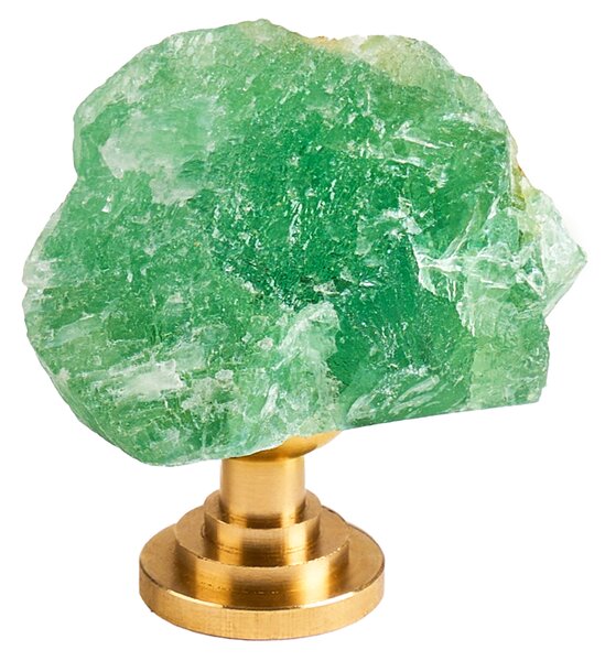 Maner mobilier tip buton onuvio™ din cristal natural și piatră semiprețioasă cu bază din alamă - design unic hand-made, model m06 - verde