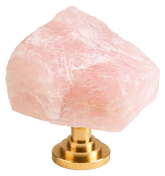 Maner mobilier tip buton onuvio™ din cristal natural și piatră semiprețioasă cu bază din alamă - design unic hand-made, model m06 - roz