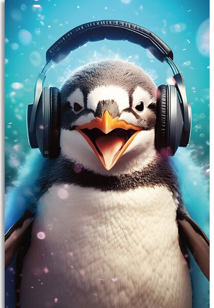 Tablou pinguin cu căști