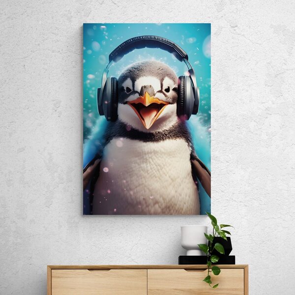 Tablou pinguin cu căști