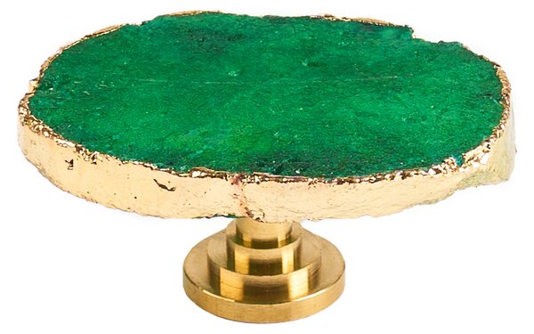 Maner mobilier tip buton onuvio™ din cristal natural și piatră semiprețioasă marime xl cu bază din alamă - design unic hand-made, model m10 - verde