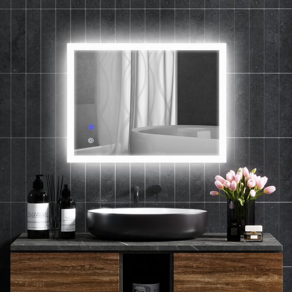 Kleankin Oglinda LED, Oglinda de Machiaj de Perete cu 3 Lumini, 800x600mm, Tactilă, Anti-Ceță, Montare Orizontală/Verticală | Aosom Romania