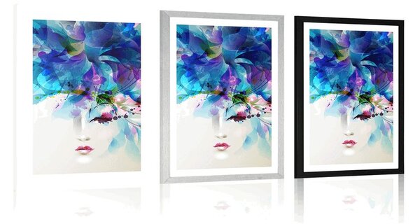 Poster cu passepartout față feminină la modă cu elemente abstracte