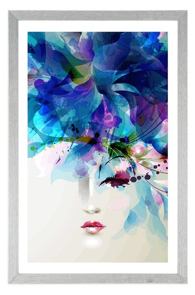 Poster cu passepartout față feminină la modă cu elemente abstracte