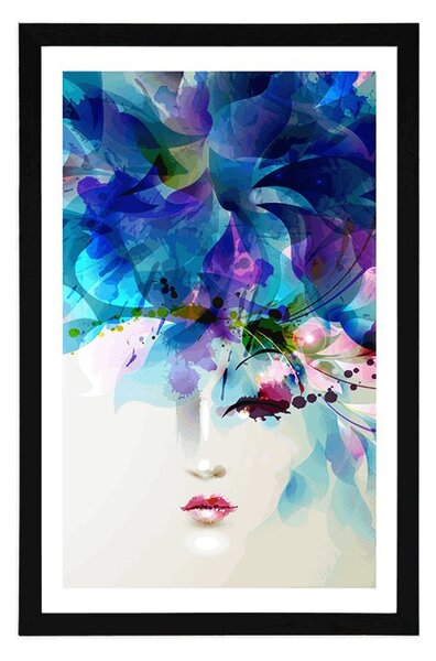 Poster cu passepartout față feminină la modă cu elemente abstracte
